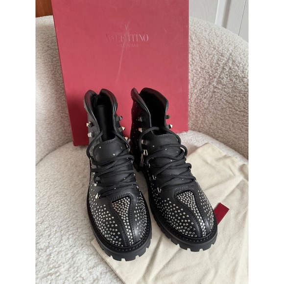 NWT Valentino Garavani - Dewstuds Leather Combat Boots Size 40.5 - Picture 7 of 11